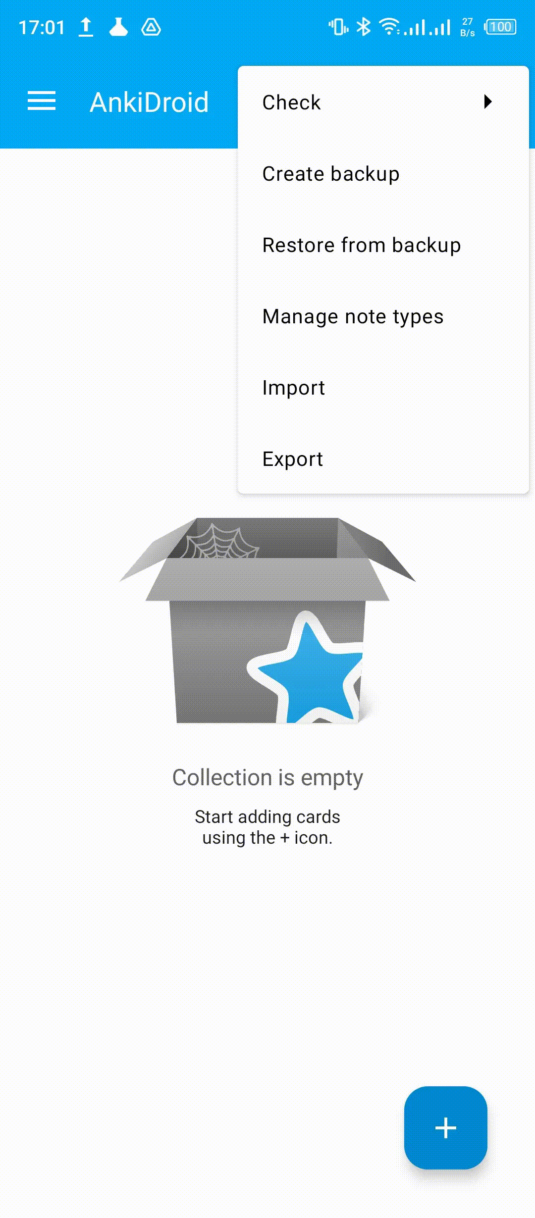 Animated walkthrough: 2-step process of importing a manually downloaded .apkg deck in AnkiDroid via the three-dot menu. Cycles every 6 seconds, infinite loop.