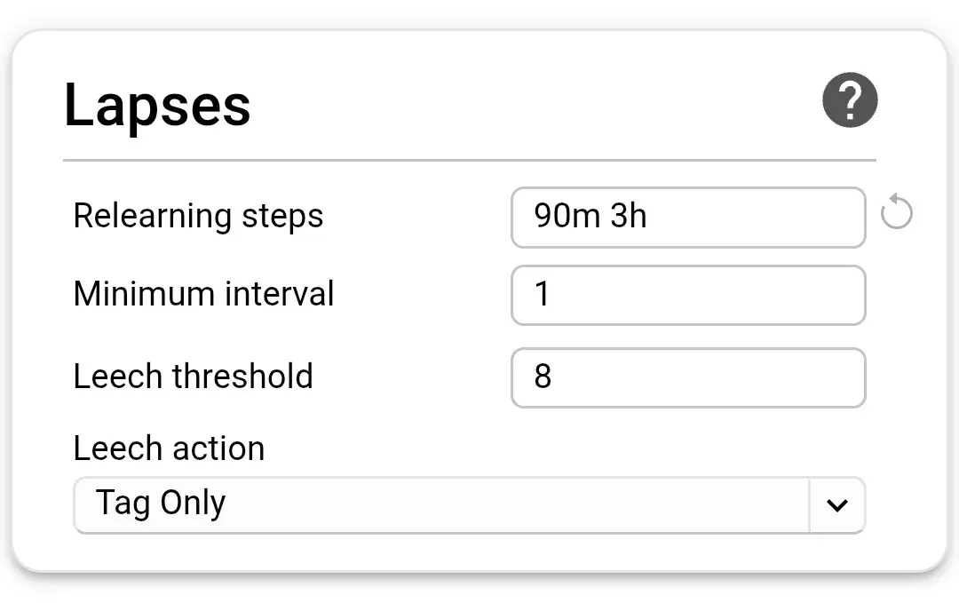 AnkiDroid Lapses settings: Relearning steps 90m 3h