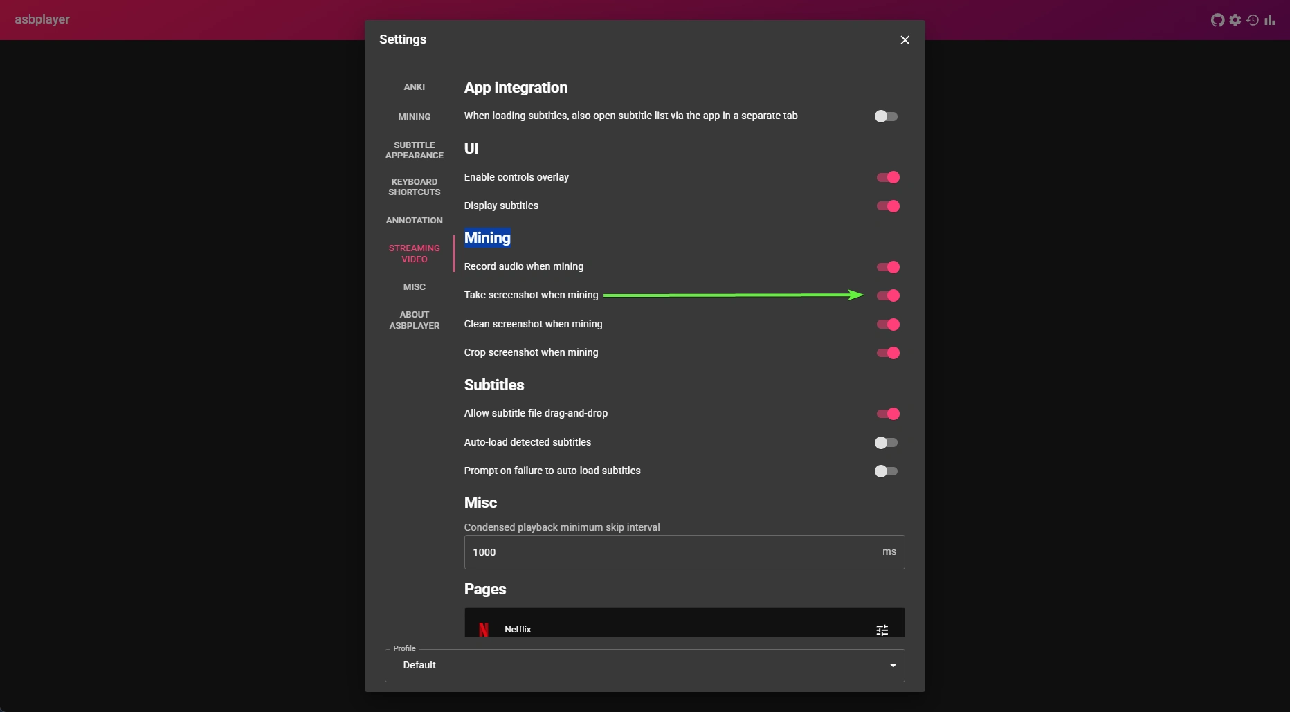 Asbplayer enable take screenshot
