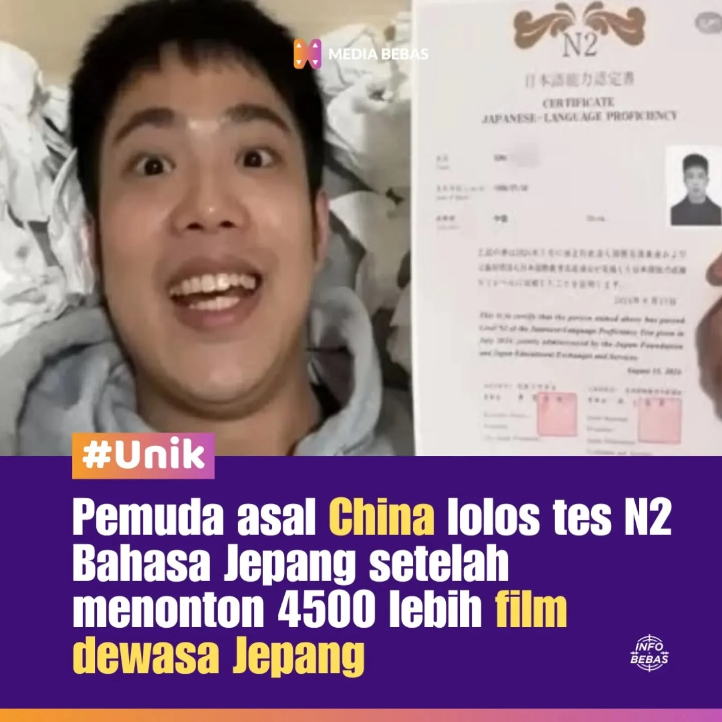 Studi kasus Pemuda asal China nonton JAV bisa lolos JLPT N2